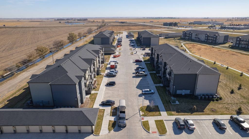 aerial view of multi-family residency housing in Omaha contracted with NCI