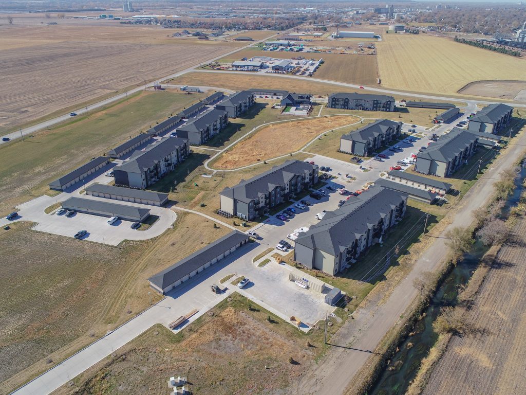 aerial view of multi-family residency housing in Omaha contracted with NCI